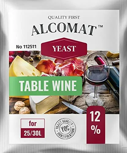 Alcomat Weinhefe 1er Pack - Trockenhefe für Rotweine und Weißweine - Reinzuchthefe für Wein Gärtemperatur 15-30°C - Alkoholtoleranz bis zu 12% - Wein Hefen für Tischwein