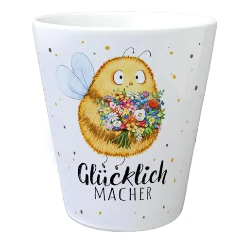 speecheese Pummel Biene Blumentopf mit Spruch Glücklichmacher Hummel-Frühling Blumentopf mit Rad Gezeichnete Blumen Machen glücklich Fahrrad-Deko