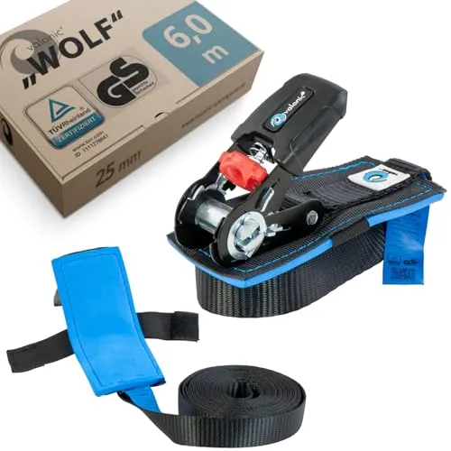 valonic Wolf - 2X 6m Spanngurte mit Ratsche, gepolstert, 800Kg - Spanngurte für sichere Ladungssicherung, mit Kantenschoner zum Schutz vor Kratzern, ideal für Waschmaschinen, Trockner und Möbeltransporte.