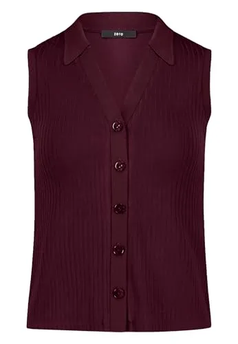 Zero T-Shirt Damen mit Kragen (1-tlg) Gerippt in Dunkel Aubergine