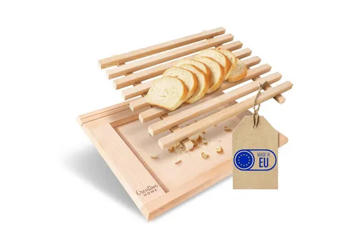 Creative Home Brotschneidebrett mit Krümelfang aus Buche | 35,5 x 28,5 cm | Praktisches Küchenutensil