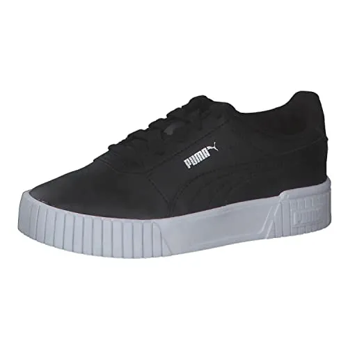 Puma Carina 2.0 PS Sneaker für Kinder - Black Black Silver EU 30 - Sneaker für Kinder mit weicher Dämpfung, inspiriert von 80er Jahren Kalifornien-Styles. Ideal für Komfort und coolen Look im Alltag.