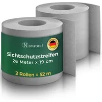 Novatool PP Sichtschutzstreifen für Doppelstabmattenzaun – 52m in Grau - Hochwertiger Sichtschutzstreifen aus langlebigem Polypropylen, ideal für maximale Privatsphäre im Garten oder Balkon. Einfach zu montieren, keine Clips nötig, und 100% recyclingfähig. Passend für 20 Reihen.