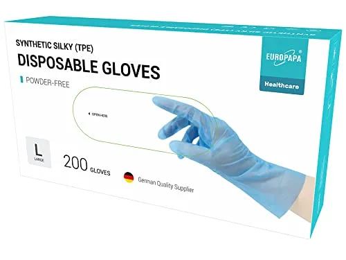 EUROPAPA® 100, 200, 300, 450 Stk Vorteilspack TPE transparenz und blau Einweghandschuhe in Box Einmalhandschuhe latexfrei Gummihandschuhe puderfrei Handschuhe in Gr. S,M,L,XL (Blau-200, L)