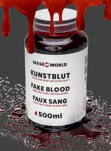 Maskworld Kunstblut 1 Flasche 500 ml – künstliches Blut Filmblut für großflächige Horror Effekte und Grusel Dekoration - Theaterblut Halloween & Horror-Party
