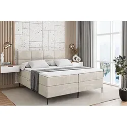 ALTDECOR Boxspringbett mit Stauraum und Topper - Beige - Komfortables Boxspringbett mit zwei Bettkästen für optimalen Stauraum, strapazierfähigem Polsterstoff und einer mittelharten H3-Matratze für erholsame Nächte. Ideal für aufgeräumte Schlafzimmer.