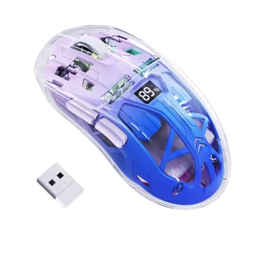 FREEWOLF A2 Kabellose Gaming-Maus, Dual-Mode 2,4G/Bluetooth PC-Gaming-Mäuse, RGB-Maus mit Akku-Display, Transparente Hülle, PixArt 3212, 4000 DPI 5 Einstellbar, für Win/MAC - Zwielichtviolett