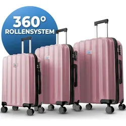Reisekoffer 1052 Set - Trolley Handgepäck in Rose Gold (M+L+XL) - Hochwertiger Reisekoffer aus flexibler Hartschale mit 360° Rollen-System für müheloses Reisen. Inklusive Sicherheitszahlenschloss und kluger Innenraumaufteilung. Stapelbar und erweiterbar für mehr Volumen.