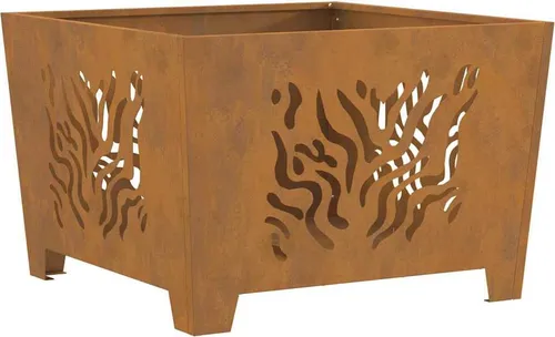 vidaXL Quadratische Feuerstelle aus Cortenstahl 60x60x40 cm - Wetterfeste Feuerstelle für Garten und Terrasse, ideal für gemütliche Abende. Sie bietet eine große Holzkapazität und beeindruckt mit rustikalem Design für optimale Luftzirkulation.