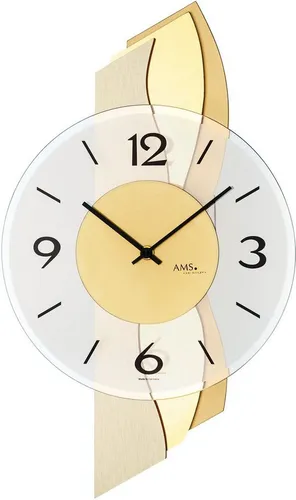 AMS Wanduhr W9669 - Elegante Holz-Wanduhr Made in Germany - Wohnaccessoires mit Quarz-Antrieb und analoger Anzeige, ideal für Wohnzimmer, Esszimmer und Flur. Hochwertige Verarbeitung aus Holz und Messing, zeitloses Design.