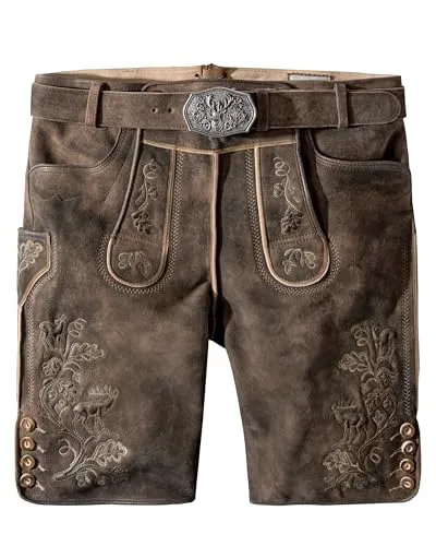 Stockerpoint Herren Bastian Trachtenlederhose - Kiesel gespeckt, Größe 52 - Trachtenlederhose aus hochwertigem Ziegenvelour, inklusive echtem Ledergürtel, ideal für festliche Anlässe und traditionelle Veranstaltungen.