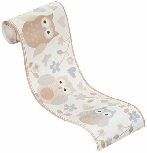 Tapetenbordüre Borte Mädchen Eule Vogel Tier Natur Rasch grau 459210 (13,65€/1qm