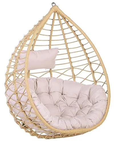 Beige Rattan Hängekorbsessel Arsita mit Kissen von Beliani