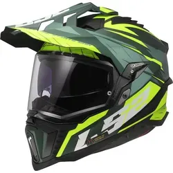 LS2 MX701 Explorer Spire - Endurohelm in Matt Dunkelgrün/Hellgrün/Neon-Gelb - M - Motorradhelm mit HPFC-Schale für optimale Sicherheit und Komfort. Massive Belüftung, integrierte Sonnenblende und Notfall-Release-System für sicheres Fahren.