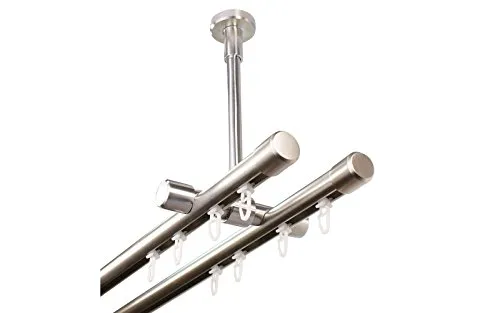 iso-design Gardinenstange Innenlauf 2-läufig 100 cm - Hochwertige 2-läufige Gardinenstange für Deckenmontage im edlen Edelstahl-Design, ideal für eine flexible und platzsparende Vorhangnutzung.