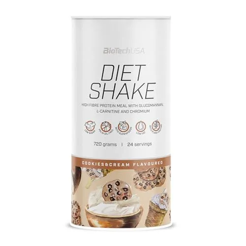 BioTechUSA Diet Shake | proteinreich, fettarm | mit Superfoods, Chrom, Glucomannan, L-Carnitin | niedriger Zuckergehalt, Palmöl-frei, 0,72 kg, cookies&cream_