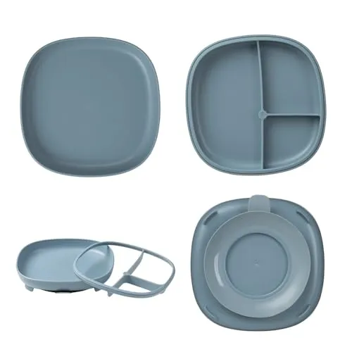 b.box 2-in-1 Baby Teller mit Saugnapf | Starker Saugboden | Baby Teller mit Entfernbarer Trennwand und Gebogenem Rand | Spülmaschinenfest | Ab 6 M, Ocean