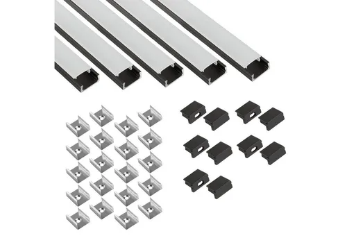 A15 LED Profil Schwarz Set - 5x 2m inkl. Abdeckung, Halter & Endkappen - LED Streifen - Hochwertiges Set für individuelle Lichtakzente, robust und langlebig, ideal für kreative Beleuchtungslösungen in jedem Raum.