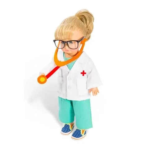 Heless 1653 - Bekleidungs-Set für Puppen, 4 teiliges Arzt-Outfit mit Hose, Hemd, Arztkittel und Stethoskop, Größe 28 - 35 cm