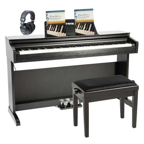 Fame Digitalpiano Set DP-2000 BK - Digitale Heimklaviere mit 88 Tasten, Hammermechanik und 128-facher Polyphonie für ein authentisches Spielgefühl. Inklusive Kopfhörer und Klavierbank.