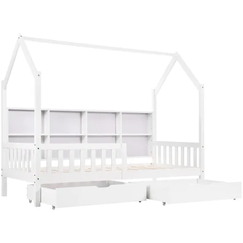 Kinderbett mit 2 Schubladen und Rausfallschutz, 90x200 cm, Kiefer - Praktisches Kinderbett aus massivem Kieferholz mit 2 Schubladen und Rausfallschutz. Hohe Stabilität und modernes Design für sicheres Schlafen und einfachen Stauraum.