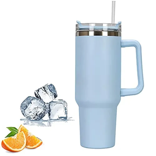 Reisebecher mit Griff, Stanley Becher mit Strohhalm und Griff, Edelstahl Kaffeebecher mit Deckel Kaffeebecher, vakuumisolierte Wasserflasche für Heißgetränke