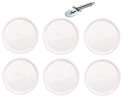 Saturnia Pizzateller - Serie Napoli - im Set Inklusive Pizzaschneider/Pizzaroller - Weiss (6, Ø31cm)