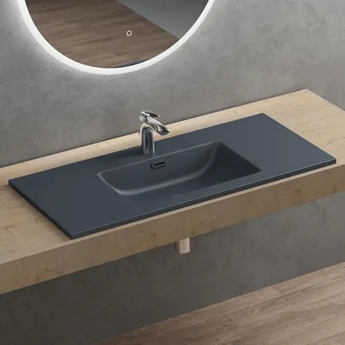 doporro Einbauwaschbecken Col02 100x48 cm - Einbauwaschbecken aus Mineralguss in mattem Anthrazit, elegant und mit Überlauf, ideal für moderne Badezimmer.