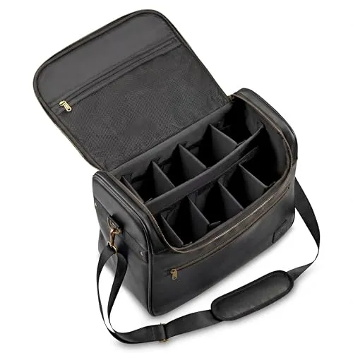 Produktbild Equimour Putztasche Pferd – Robuste & Wasserabweisende Putzbox aus veganem Leder – Viel Stauraum & Flexible Klett-Fächer – mit Tragegurt – Pferdezubehör für Stall & Turnier (Schwarz, Gold)
