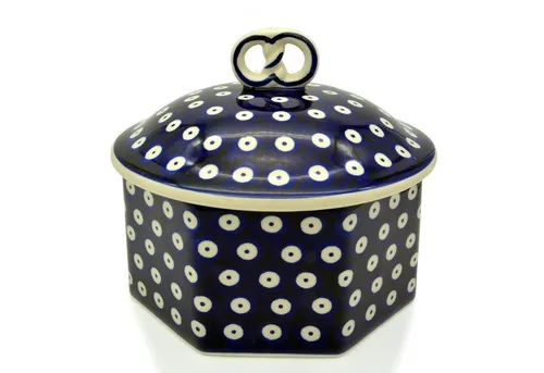 Bunzlauer Keramik Keksdose octagonal mit Brezel-Deckel von Bunzlauer Keramik Manufaktura