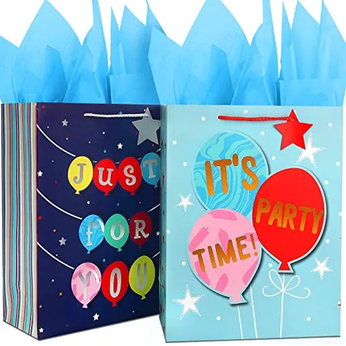 Papiertüten Blau,Groß Geschenktaschen Geburtstag für Jungen Teen Kinder Männer,Bunt Geschenktüten mit Seidenpapier,Papiertüten mit Henkel,Geschenktüte Geburtstag Geburtstagstüte, für Party Tüte Papier