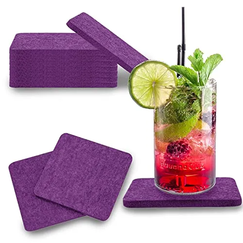 wortek Filzuntersetzer eckig für Gläser – 8er Set Glasuntersetzer für Getränke, Tassen, Bar, Glas - Ø 10cm Tischuntersetzer waschbare Untersetzer Gläser Lila Glas Untersetzer-Set