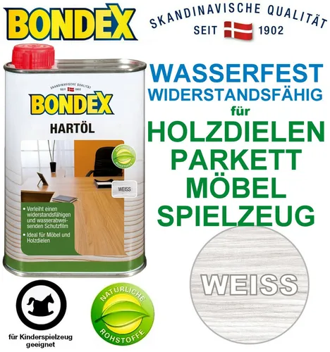 BONDEX 0,25 L Hartöl - Wasserfestes Öl für Holzdielen und Möbel - Holzöle für stark beanspruchte Oberflächen, ideal für Dielen, Parkett und Möbel. Sicherheit für Spielzeug nach Trocknung und offenporige Imprägnierung.