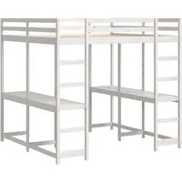 vidaXL Hochbett mit Schreibtisch & Leiter - Weiß 140x200 cm aus Kiefernholz - Praktisches Hochbett mit integriertem Schreibtisch für platzsparendes Wohnen. Robustes Kiefernholz sorgt für Stabilität und Langlebigkeit, während der Rausfallschutz Sicherheit während des Schlafs bietet.