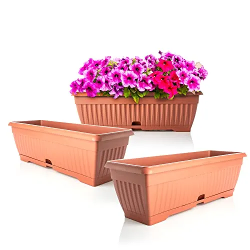 BigDean 3X Blumenkasten Balkon mit Untersetzer in orange von BigDean