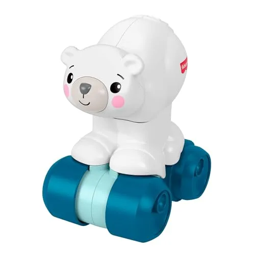 Mattel Fisher-Price Babyspielzeug Eisbär zum Hinterherkrabbeln, Aktivitätsfahrzeug zum Thema Tier mit sensorischen Details für Kleinkinder ab 9 Monaten, JDL63