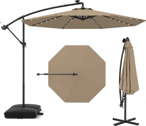 GOPLUS Ampelschirm 300cm mit Solar LED Beleuchtung