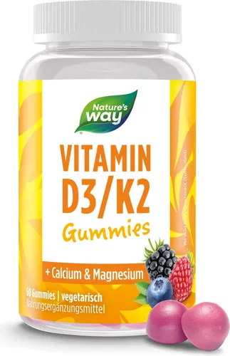 Vitamin D3/K2 Gummibärchen für Erwachsene & Kinder I 25 µg Vitamin D3 I 25 µg Vitamin K2 I Wild Berry Geschmack I 60 Stk – 1 Dose