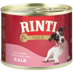 Rinti Hunde-Nassfutter Gold Kalbstücke 185 g - Alleinfutter für Hunde, 70% Fleischanteil und ohne künstliche Zusatzstoffe