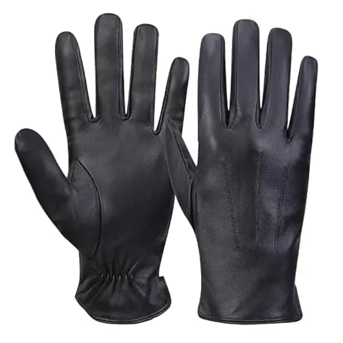 MGGMOKAY Herren Lederhandschuhe Kaschmir gefüttert,Schwarz,L