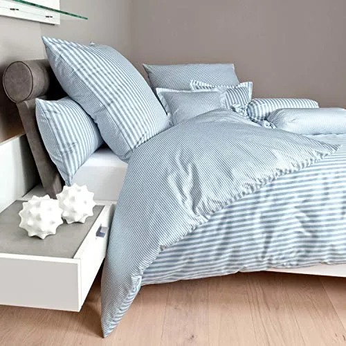 Janine modernclassic 3912 Bettwäsche 155x220cm + 80x80cm perlblau - Hochwertige Mako-Satin Bettwäsche für erholsamen Schlaf, atmungsaktiv und bügelleicht, ideal für stilvolle Schlafzimmergestaltung.