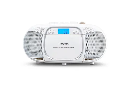 MEDION E66476 Stereo Sound System - Tragbare Boombox mit CD-Player, MP3- und Kassettenspieler sowie UKW-Radio. Ideal für Kinder, mit USB-AUX-Anschluss und 30 Senderspeicher für grenzenlosen Musikgenuss.