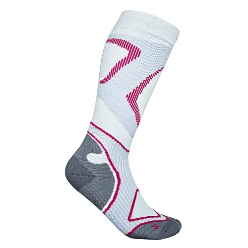 Bauerfeind Performance Kompressions-Socken Damen - Weiß, Pink - Sportsocken mit optimaler Wadenunterstützung und Vibrationseinschränkung für verbesserte Leistungsfähigkeit und schnellere Regeneration nach dem Laufen.