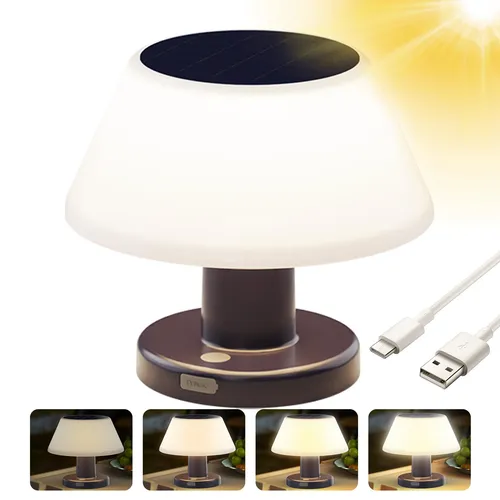 LED Solar Tischleuchte Außen Dimmbar, solarladung und USB 2 in 1 Solar Tischlampe Outdoor & Indoor für Tisch garten camping Schlafzimmer Warmweiß