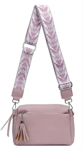 ITALYSHOP24 Schultertasche Damen Umhängetasche Brusttasche Cross Over Body Bag Handy Clutch (Spar-Set Clutch-Tasche mit einem breitem Muster Stoffgurt/Umhängeband, Leder Optik), viele Fächer, Freizeit Damentasche Reise Leder Optik Kosmetiktasche