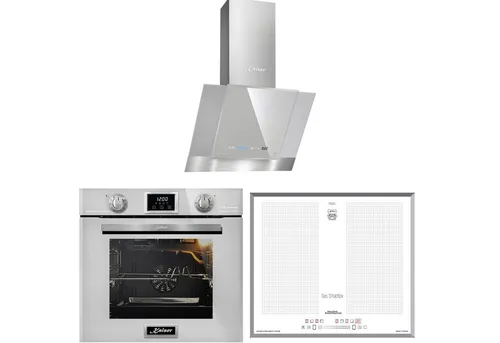 Kaiser Küchengeräte Backofen-Set Herd Set Autark Elektro Backofen, 79L, 10 Funktionen+Induktionskochfeld 60 cm Weißglas Flex Zonen EH 6326 W+KCT 67 FIW+AT 6438 FW, mit 1-fach-Teleskopauszug, Katalytische Selbstreinigung, Elektro Backofen 60 cm+Induktionskochfeld 60 cm+Dunstabzugshaube 60 cm