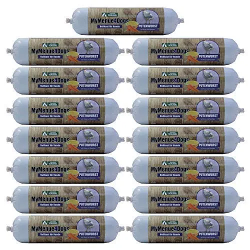 MyMenue4Dogs Hundefutter Putenwurst - 15x 400g - Hundefutter, 15 x 400 g Putenwurst mit Hirse und Karotten, ideal für futterempfindliche Hunde, ohne Zusatzstoffe und Konservierungsmittel, hergestellt in Bayern.