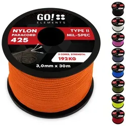 GO!elements Paracord 425 - 3mm Abspannleine, Paracord 425 aus reißfester Nylonschnur orange 30m