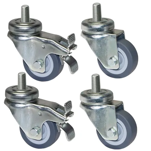 PRIOstahl Apparaterollen 50mm mit Rückenloch + Stift M10x25mm 2x Lenkrollen + 2x Bremsrollen