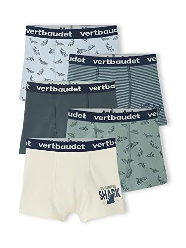 Vertbaudet 5er-Pack Jungen Boxershorts, Haie Pack blau 128 - Bequeme 5er-Pack Jungen Boxershorts mit fröhlichen Hai-Motiven. Ideal für jeden Tag, aus weichem Material für optimalen Tragekomfort.